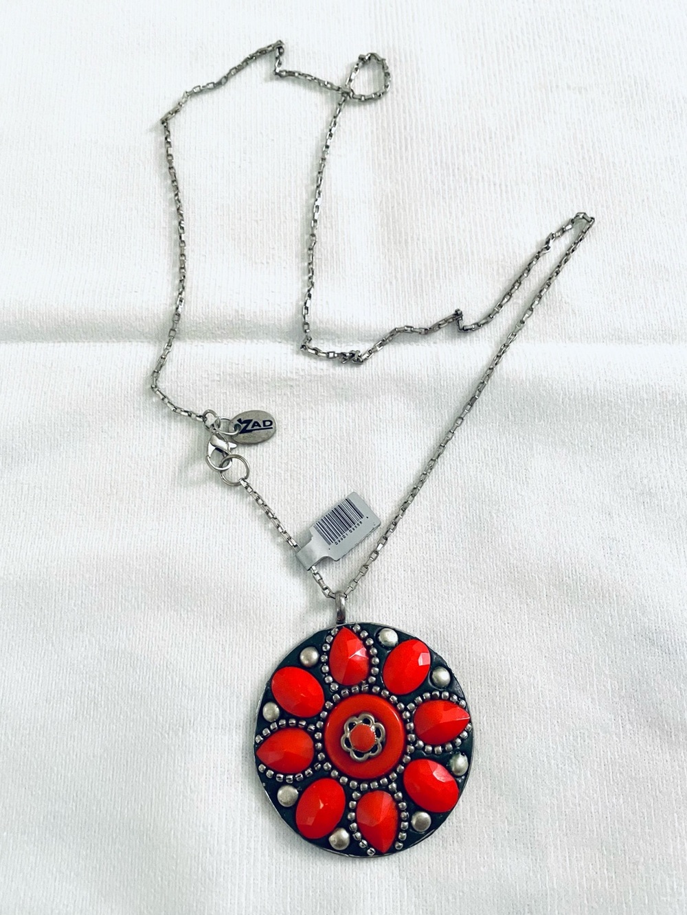 50%off.Necklace with Red Floral medallion